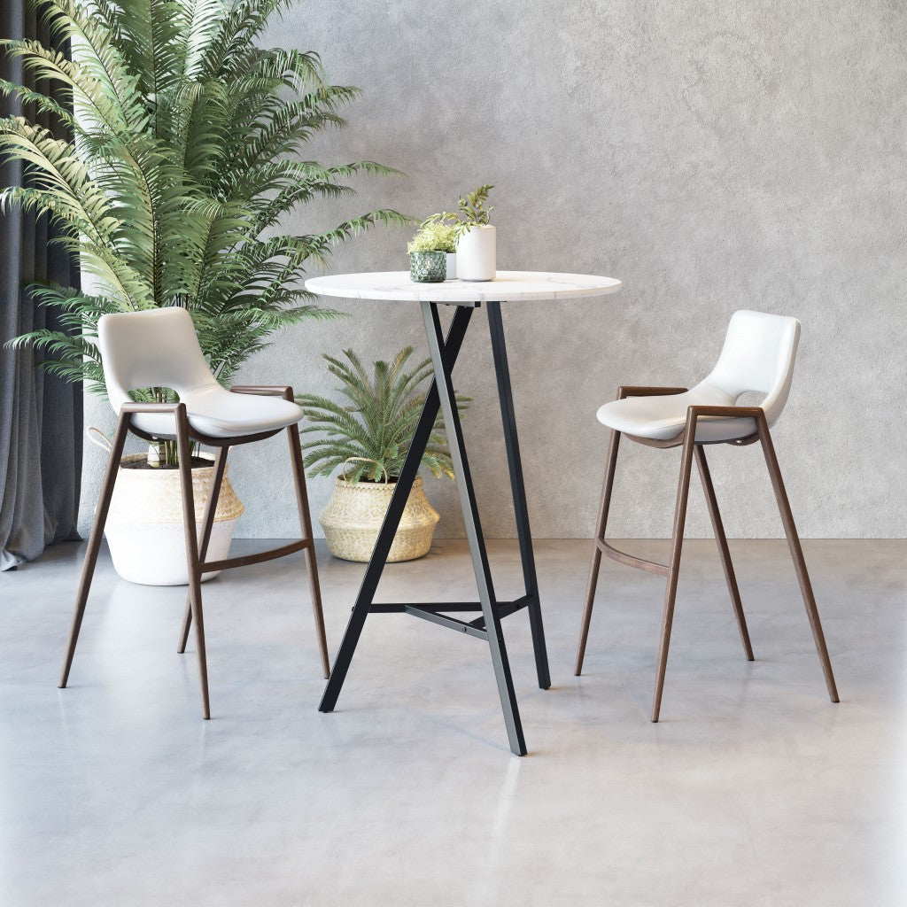 HomeRoots 29" White And Brown Steel Low Back Bar Height Chairs in Set of Two