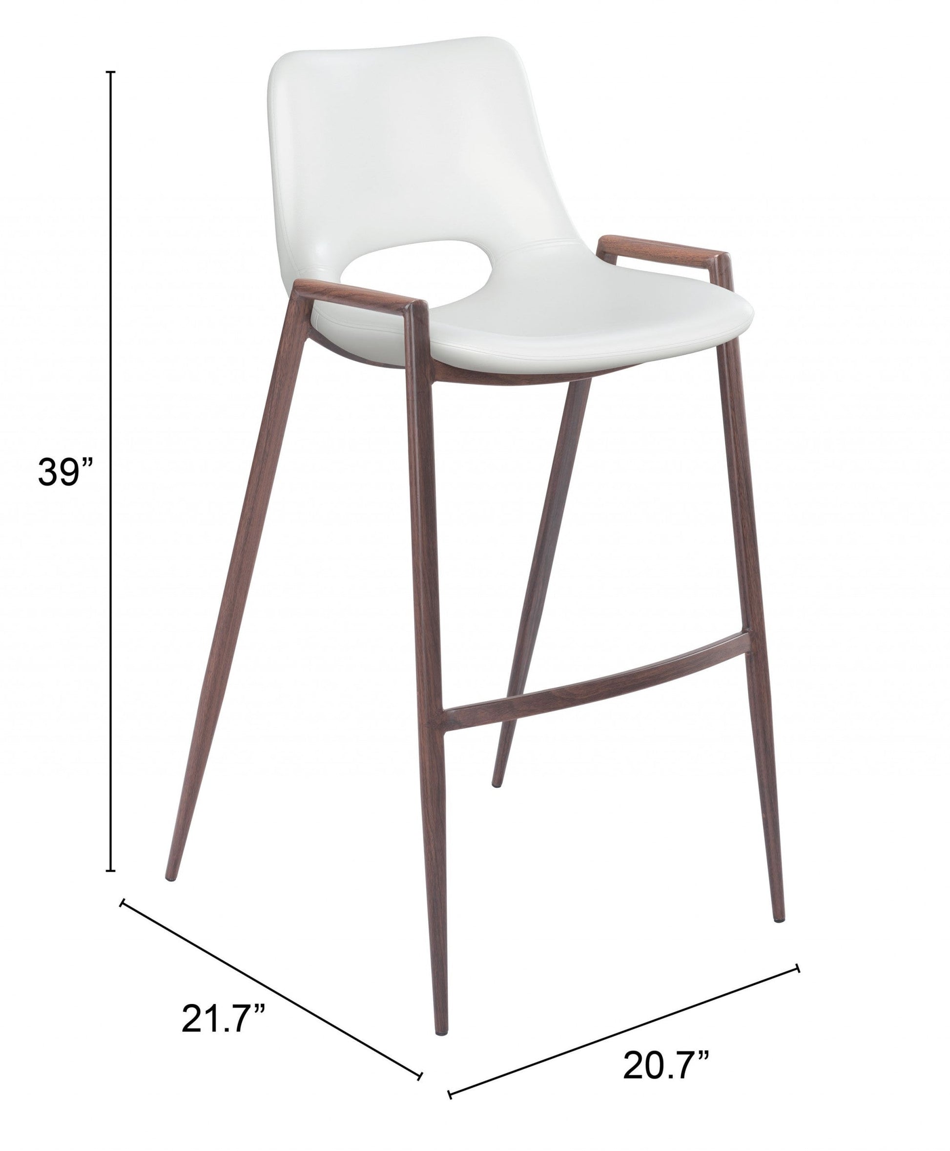 HomeRoots 29" White And Brown Steel Low Back Bar Height Chairs in Set of Two