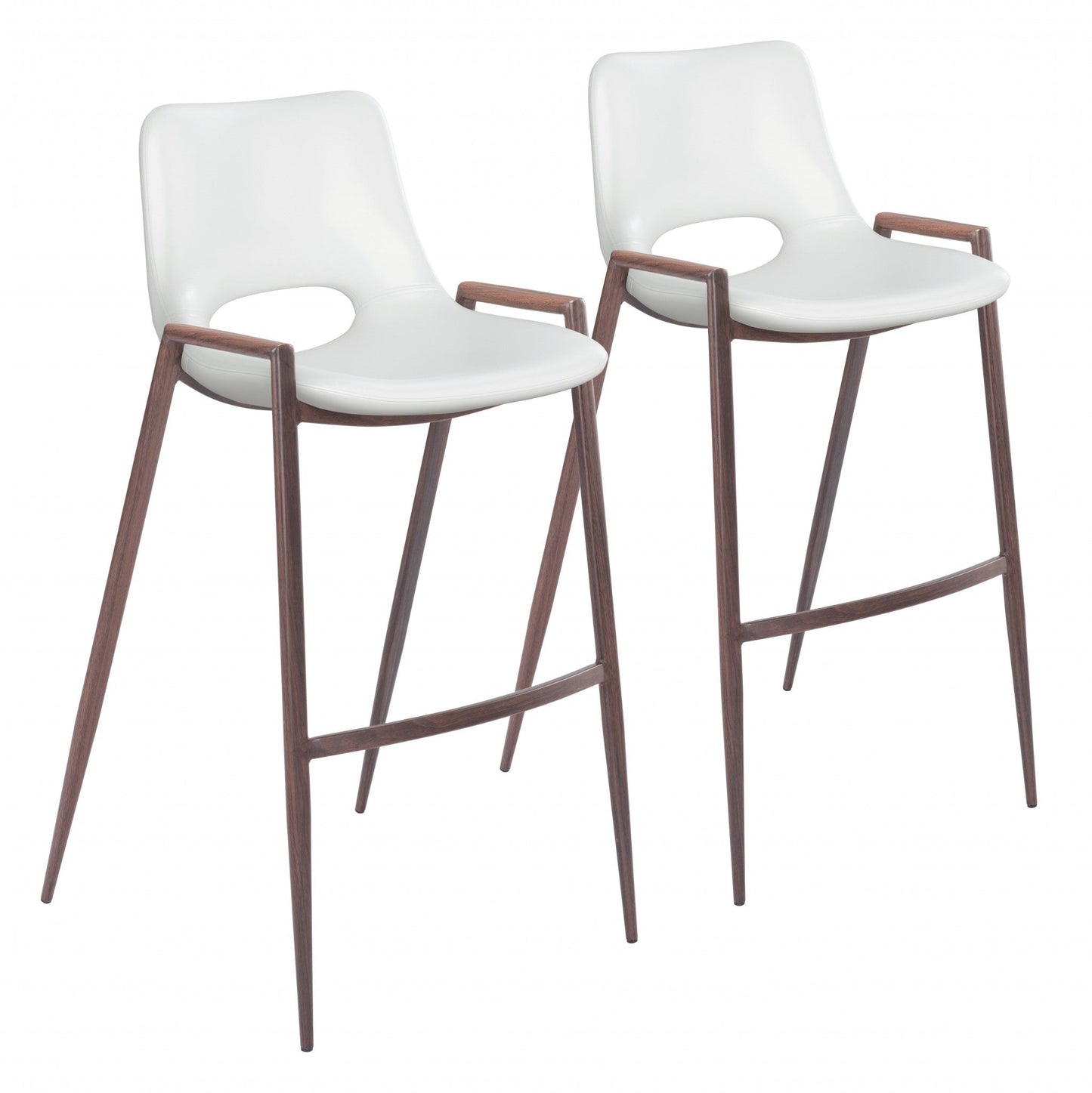 HomeRoots 29" White And Brown Steel Low Back Bar Height Chairs in Set of Two