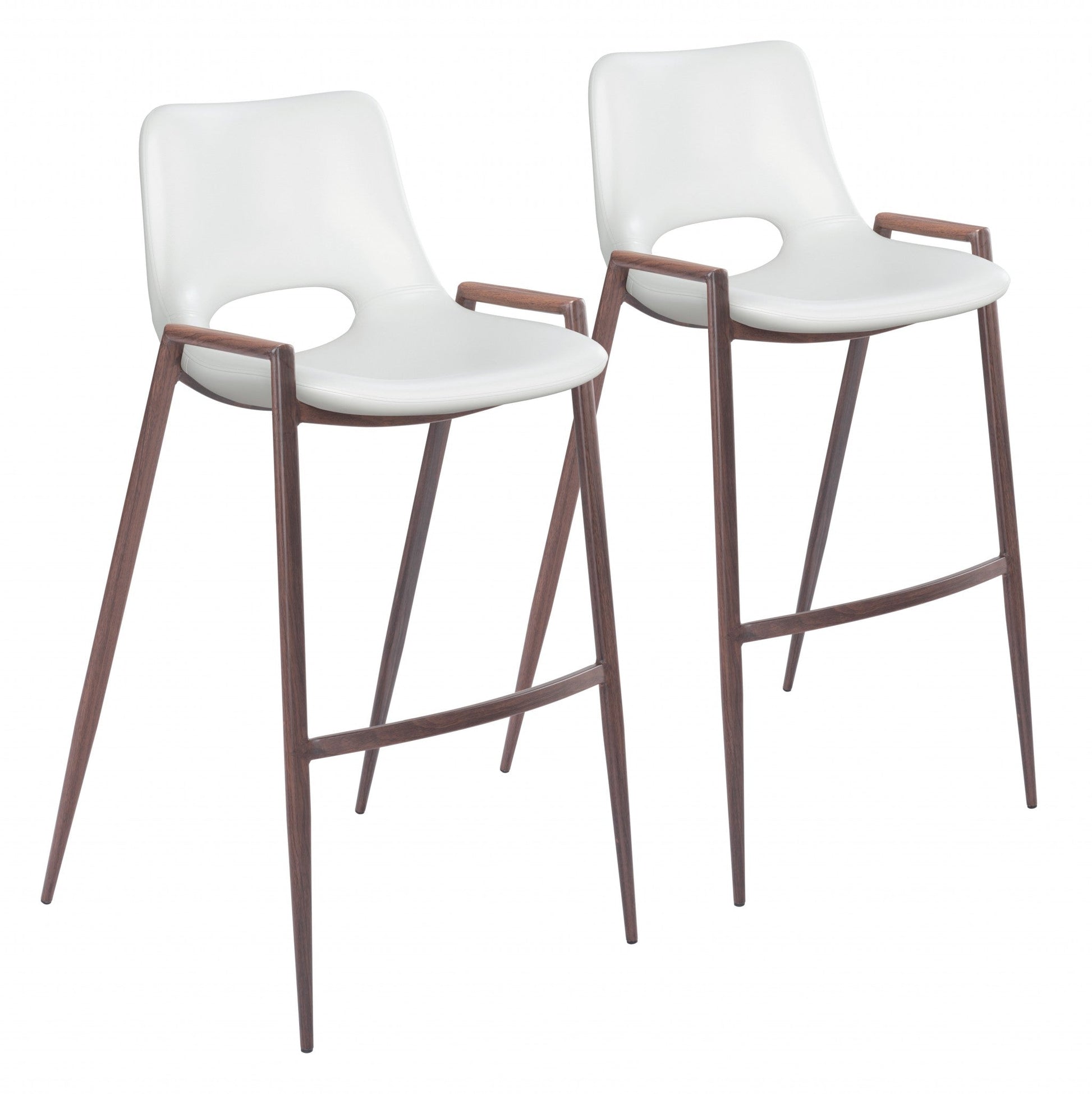 HomeRoots 29" White And Brown Steel Low Back Bar Height Chairs in Set of Two