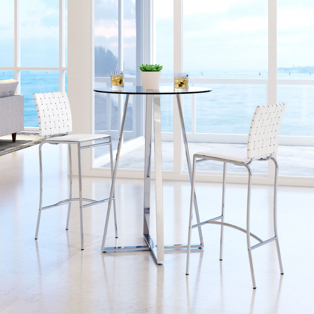 HomeRoots 29" White And Silver Steel Low Back Bar Height Chairs in Set of Two