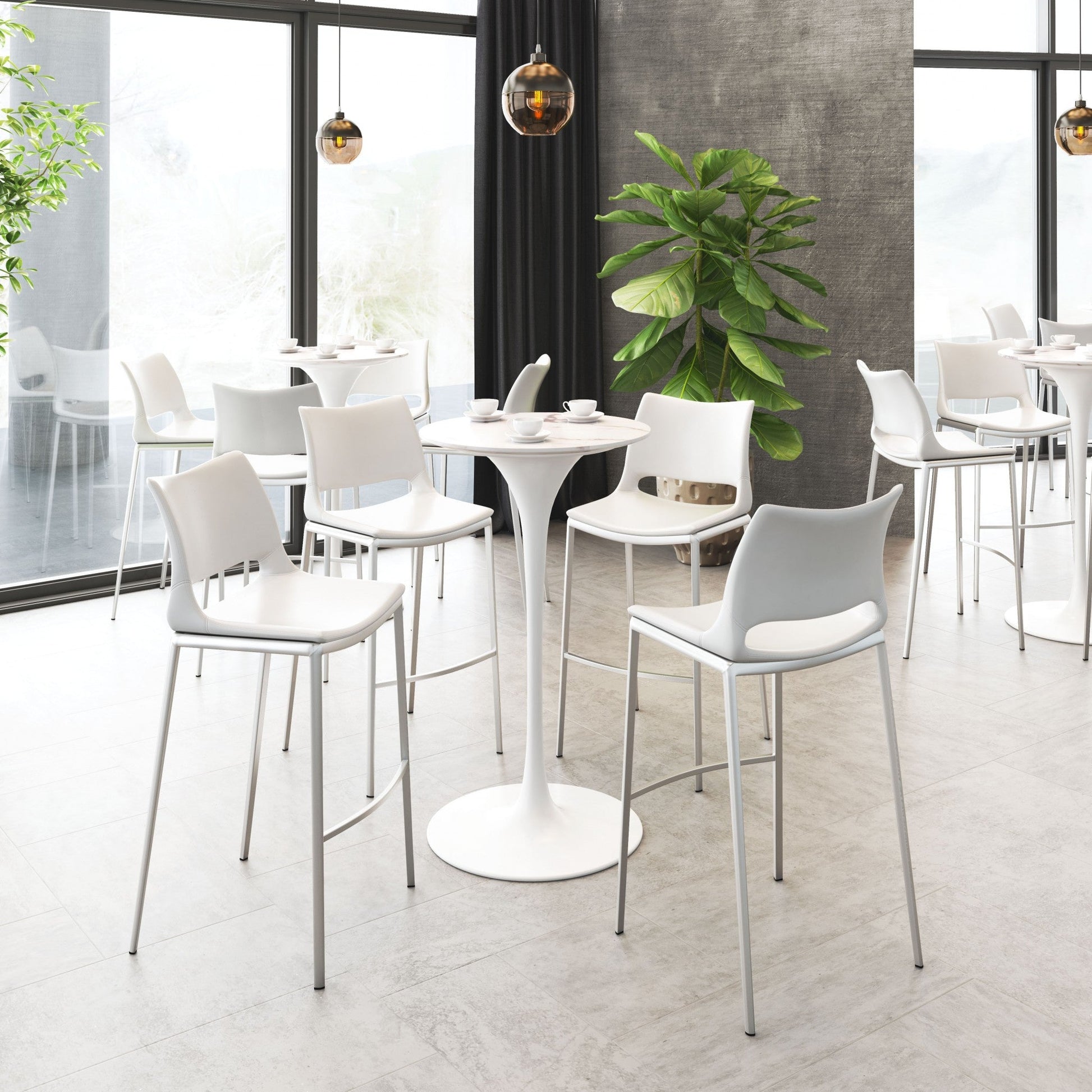 HomeRoots 29" White And Silver Steel Low Back Bar Height Chairs in Set of Two