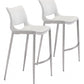 HomeRoots 29" White And Silver Steel Low Back Bar Height Chairs in Set of Two