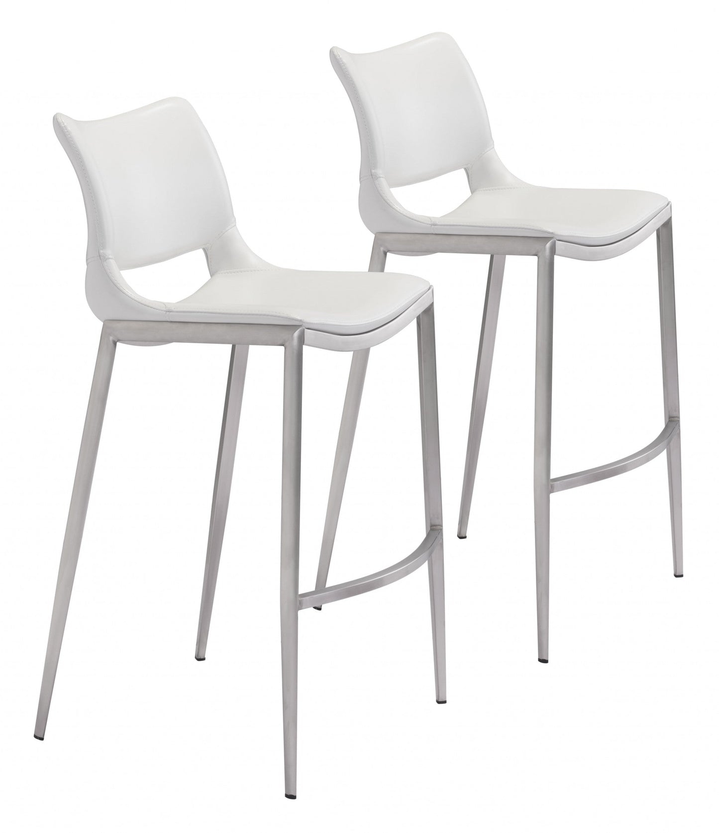 HomeRoots 29" White And Silver Steel Low Back Bar Height Chairs in Set of Two