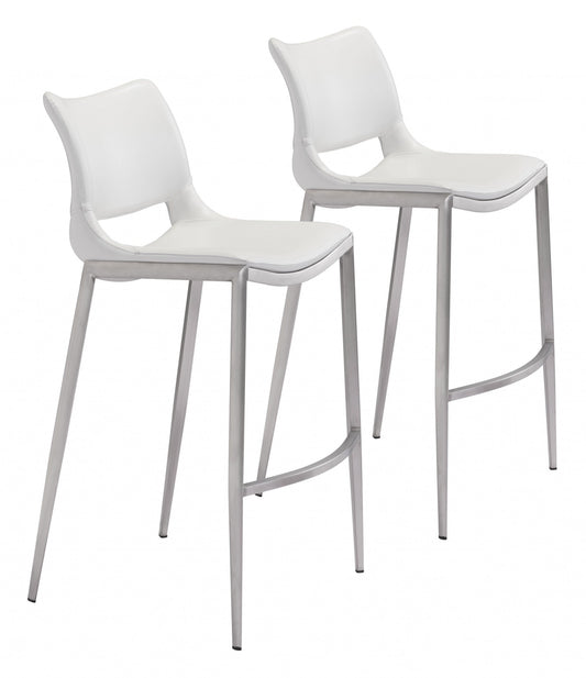 HomeRoots 29" White And Silver Steel Low Back Bar Height Chairs in Set of Two