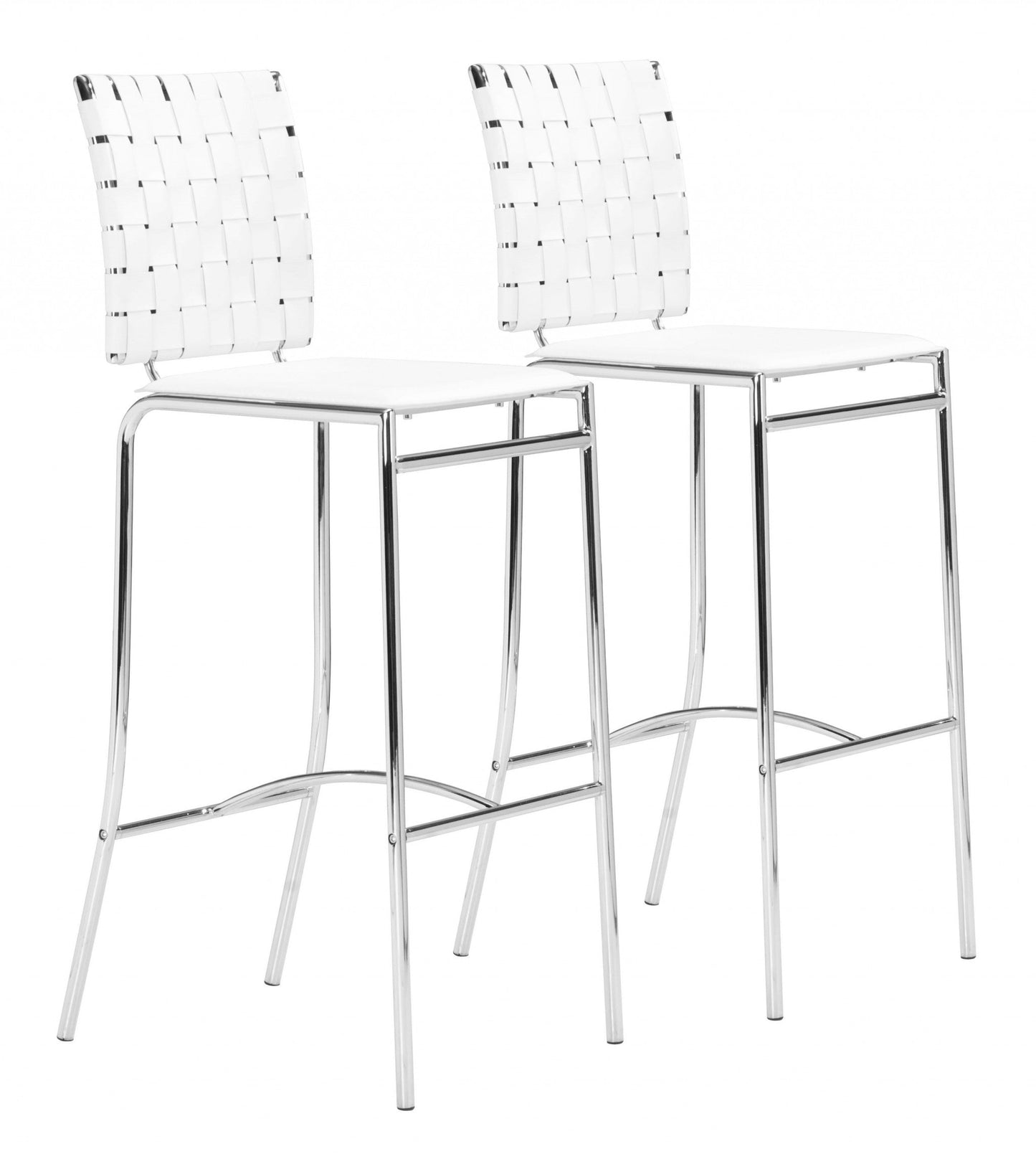 HomeRoots 29" White And Silver Steel Low Back Bar Height Chairs in Set of Two
