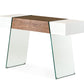 HomeRoots 29" White and Walnut Veneer MDF and Glass Floating Console Table
