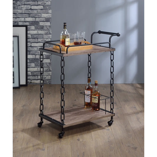 HomeRoots 29" X 16" X 36" Serving Cart In Rustic Oak And Antique Black Finish
