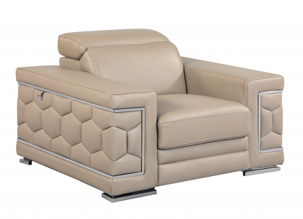 HomeRoots 29" to 38" Modern Leather Chair in Beige Finish