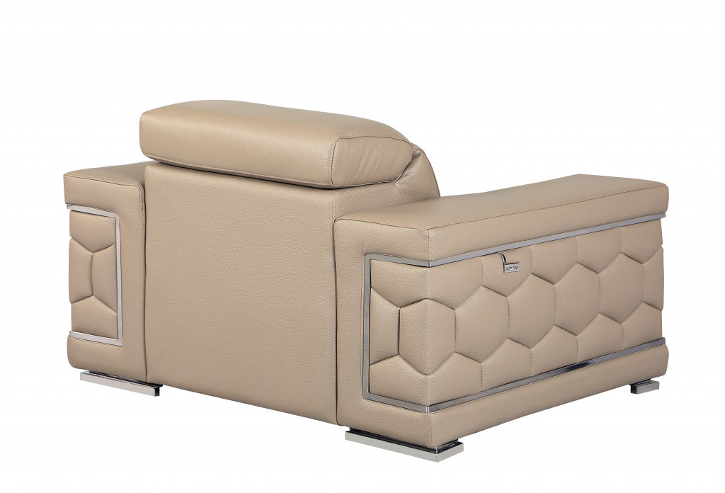 HomeRoots 29" to 38" Modern Leather Chair in Beige Finish