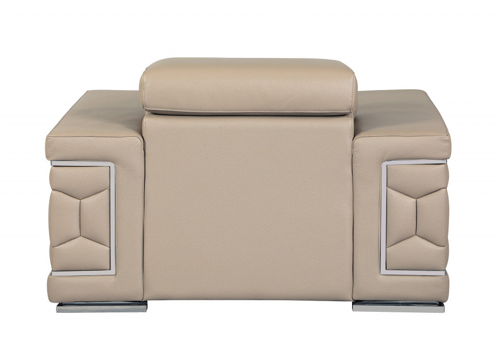 HomeRoots 29" to 38" Modern Leather Chair in Beige Finish