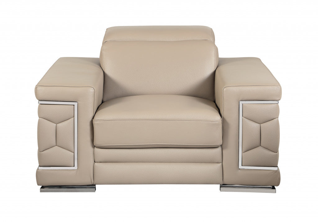 HomeRoots 29" to 38" Modern Leather Chair in Beige Finish