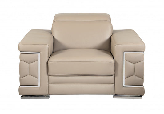 HomeRoots 29" to 38" Modern Leather Chair in Beige Finish