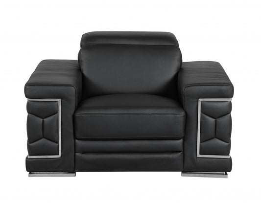HomeRoots 29" to 38" Sturdy Chair With Black Leather Finish