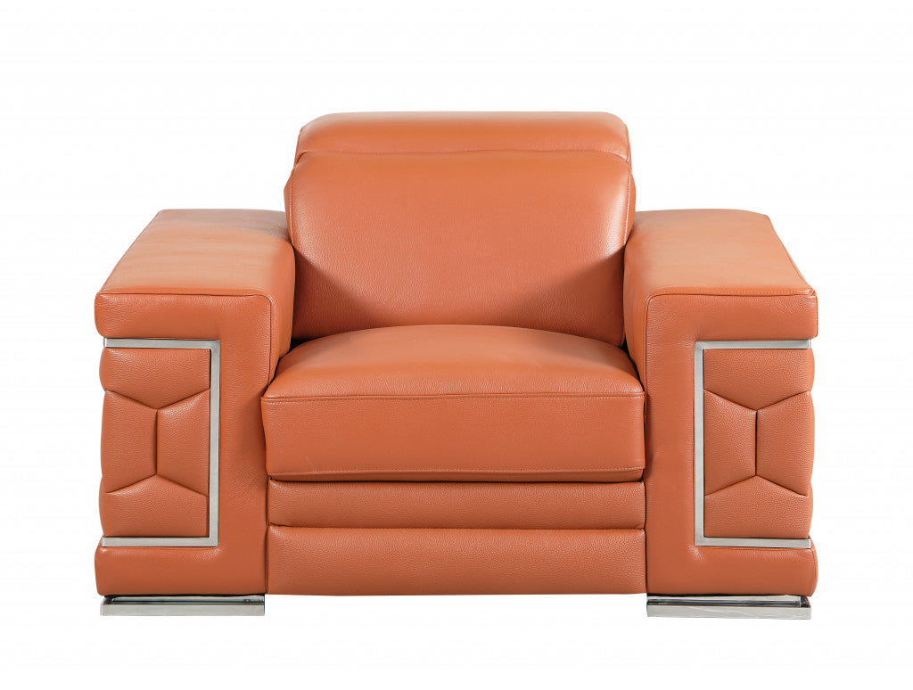 HomeRoots 29" to 38" Sturdy Chair With Camel Leather Finish