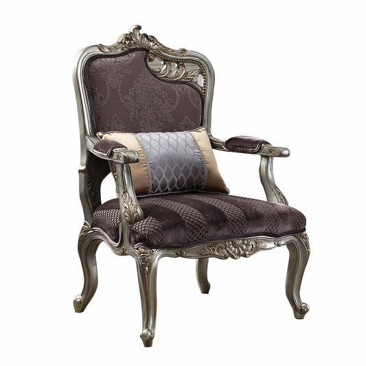 HomeRoots 29" x 27" x 43" Velvet Antique Platinum Finish Chair With 1 Pillow