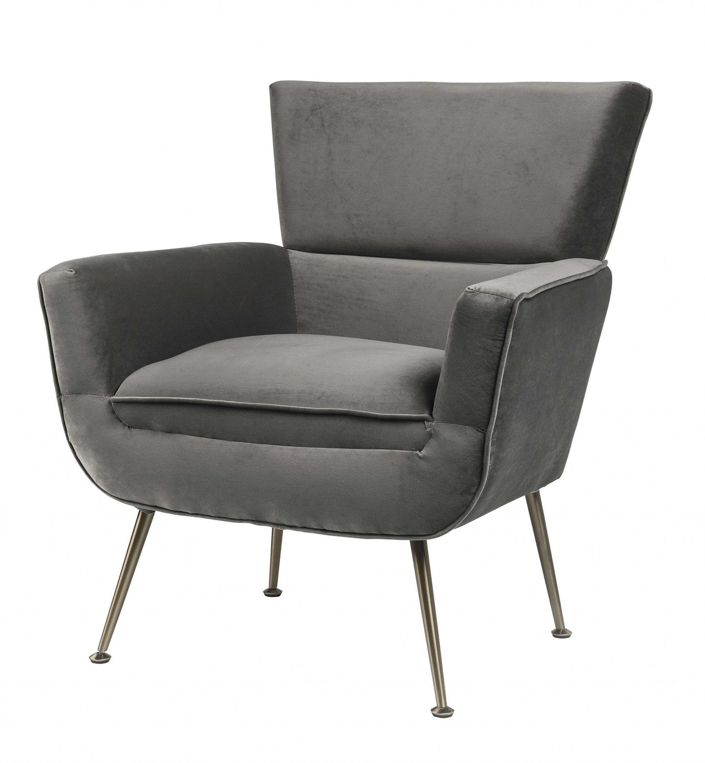 HomeRoots 29" x 32" x 36" Velvet Upholstery Accent Chair With Metal Leg in Gray Finish
