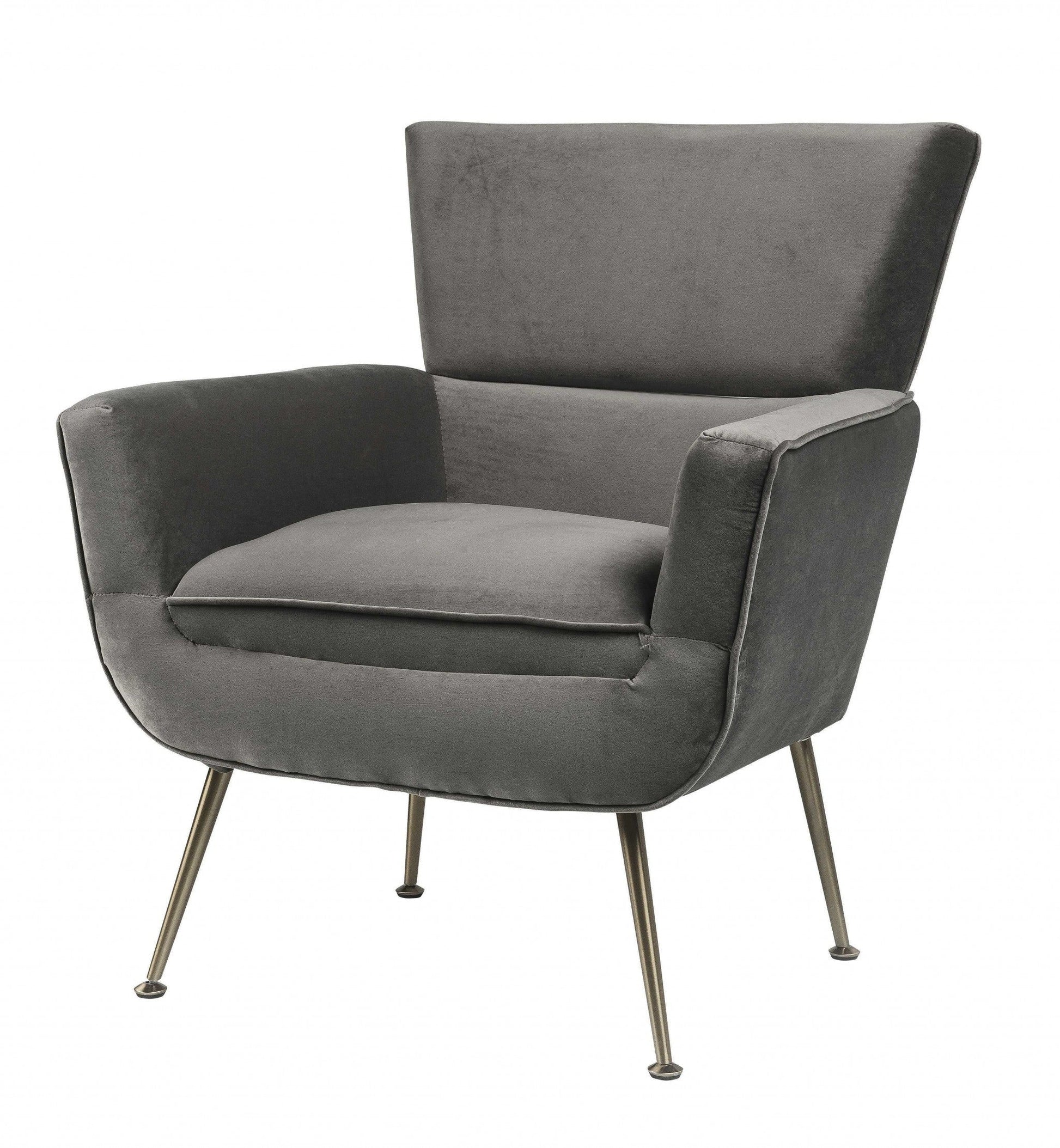 HomeRoots 29" x 32" x 36" Velvet Upholstery Accent Chair With Metal Leg in Gray Finish