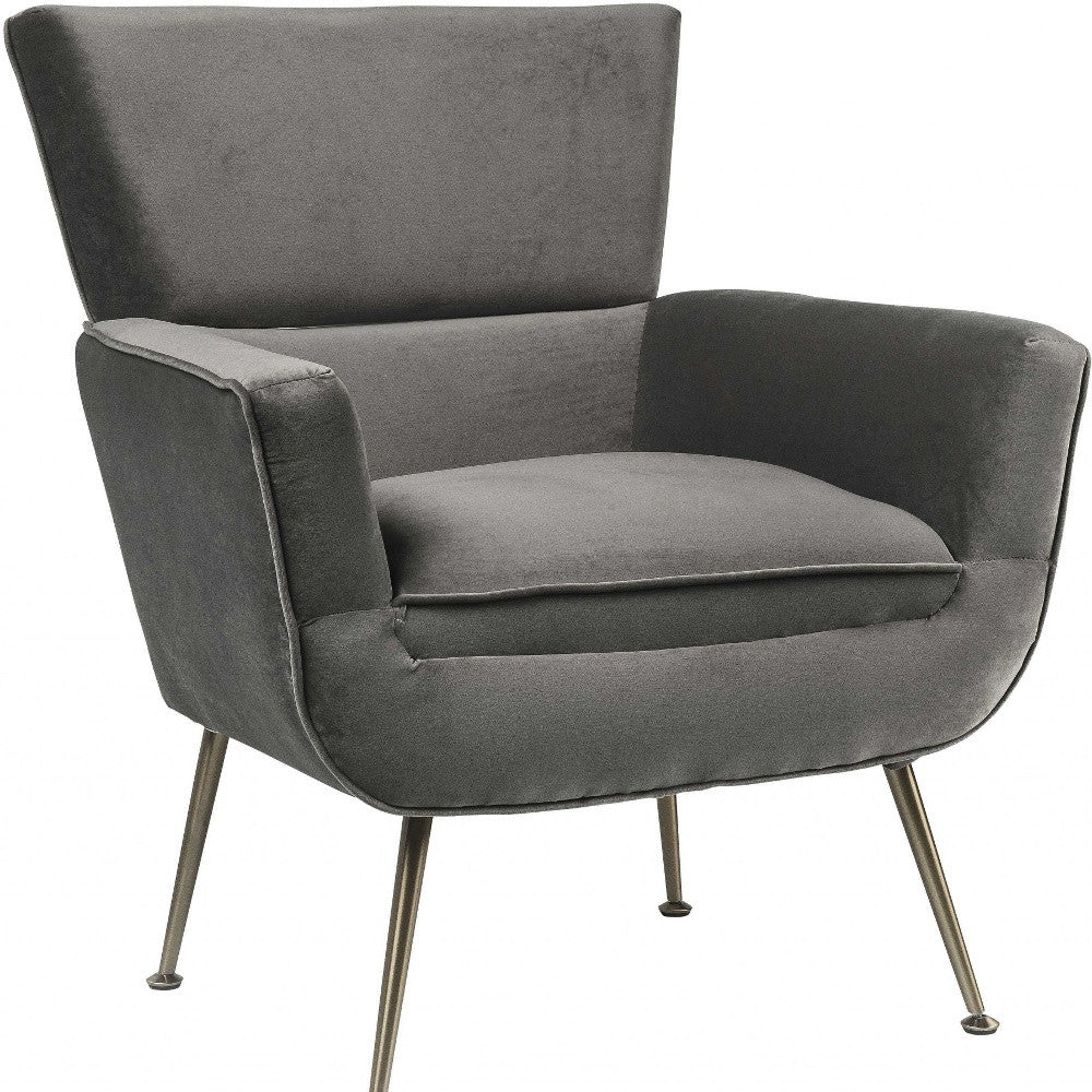 HomeRoots 29" x 32" x 36" Velvet Upholstery Accent Chair With Metal Leg in Gray Finish