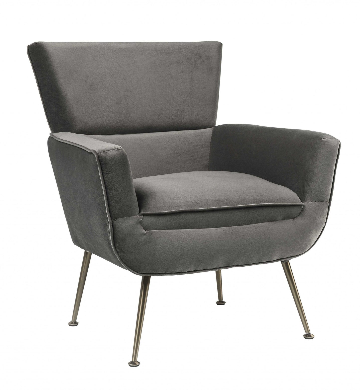 HomeRoots 29" x 32" x 36" Velvet Upholstery Accent Chair With Metal Leg in Gray Finish