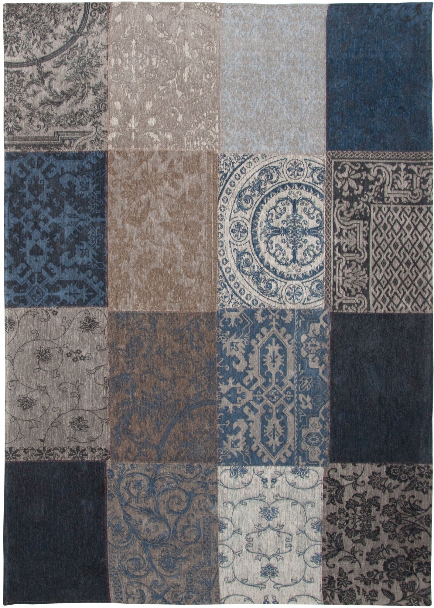 HomeRoots 2.5' x 5' Blue Grey and Brown Patchwork Design Area Rug