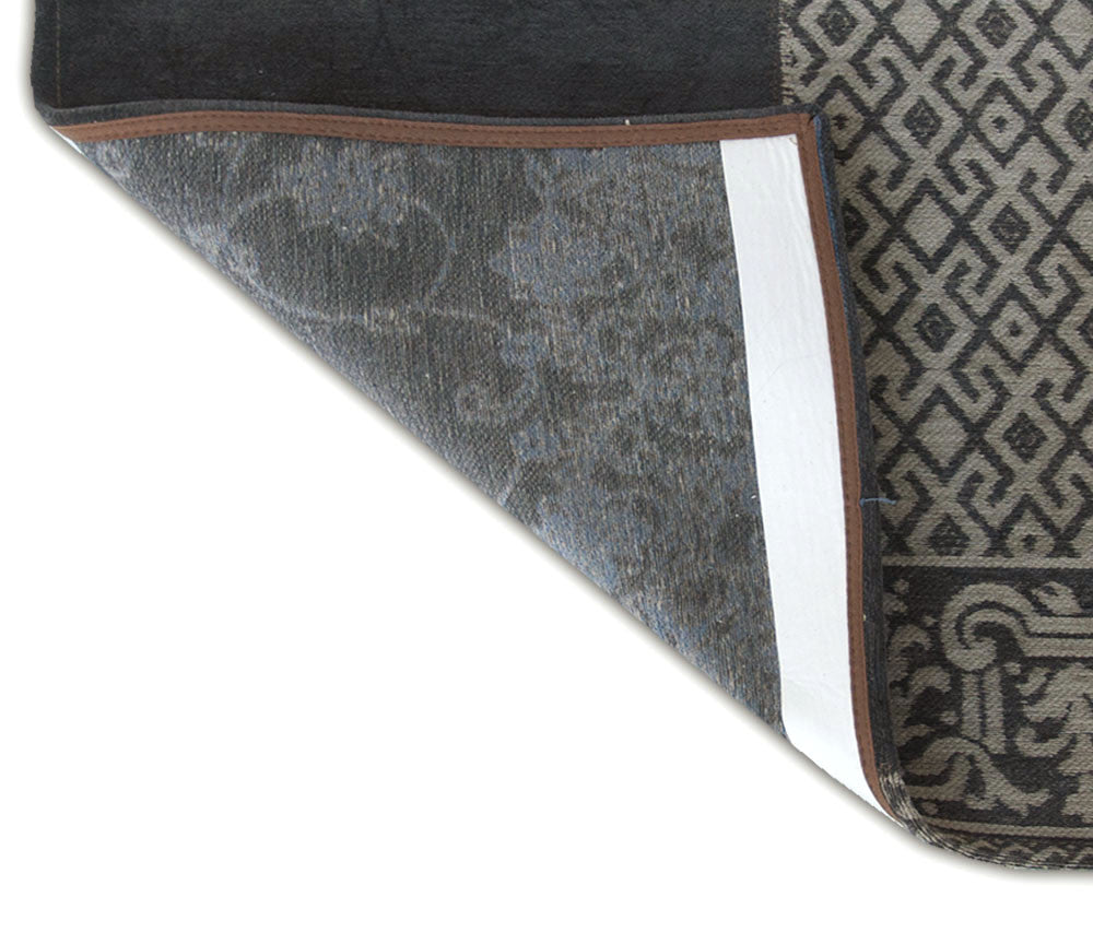 HomeRoots 2.5' x 5' Blue Grey and Brown Patchwork Design Area Rug
