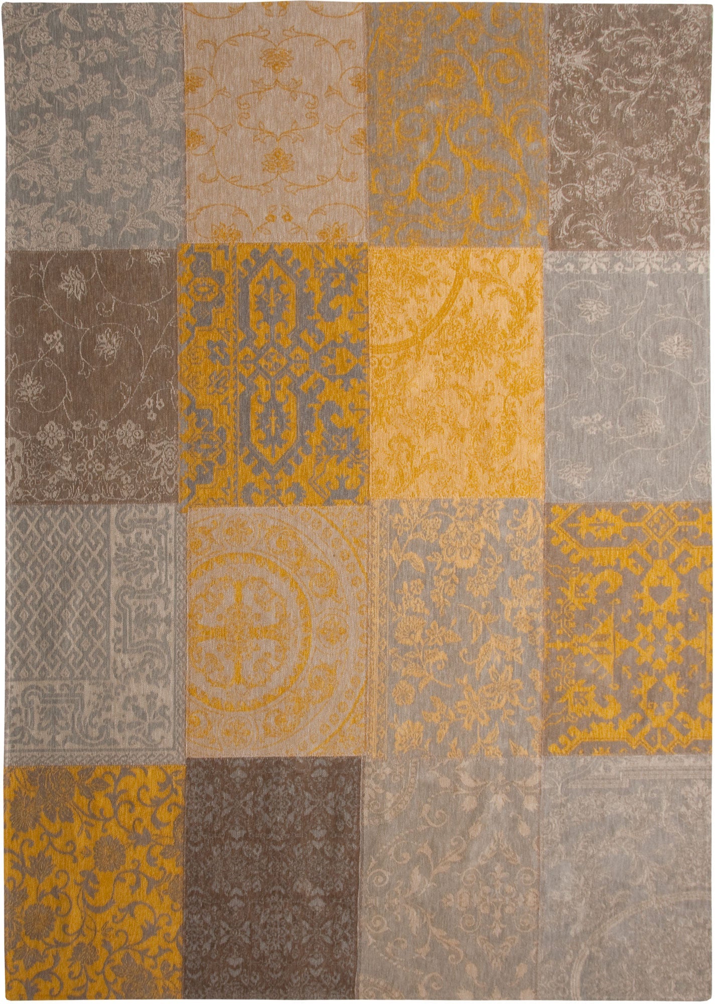HomeRoots 2.5' x 5' Yellow and Gray Patchwork Design Area Rug