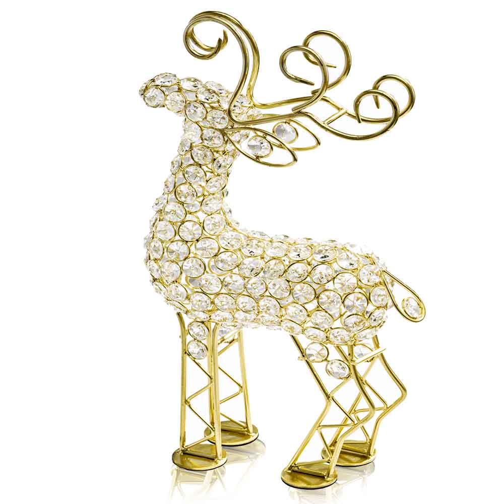 HomeRoots 2.5' x 8' x 14' Gold Crystal Reindeer
