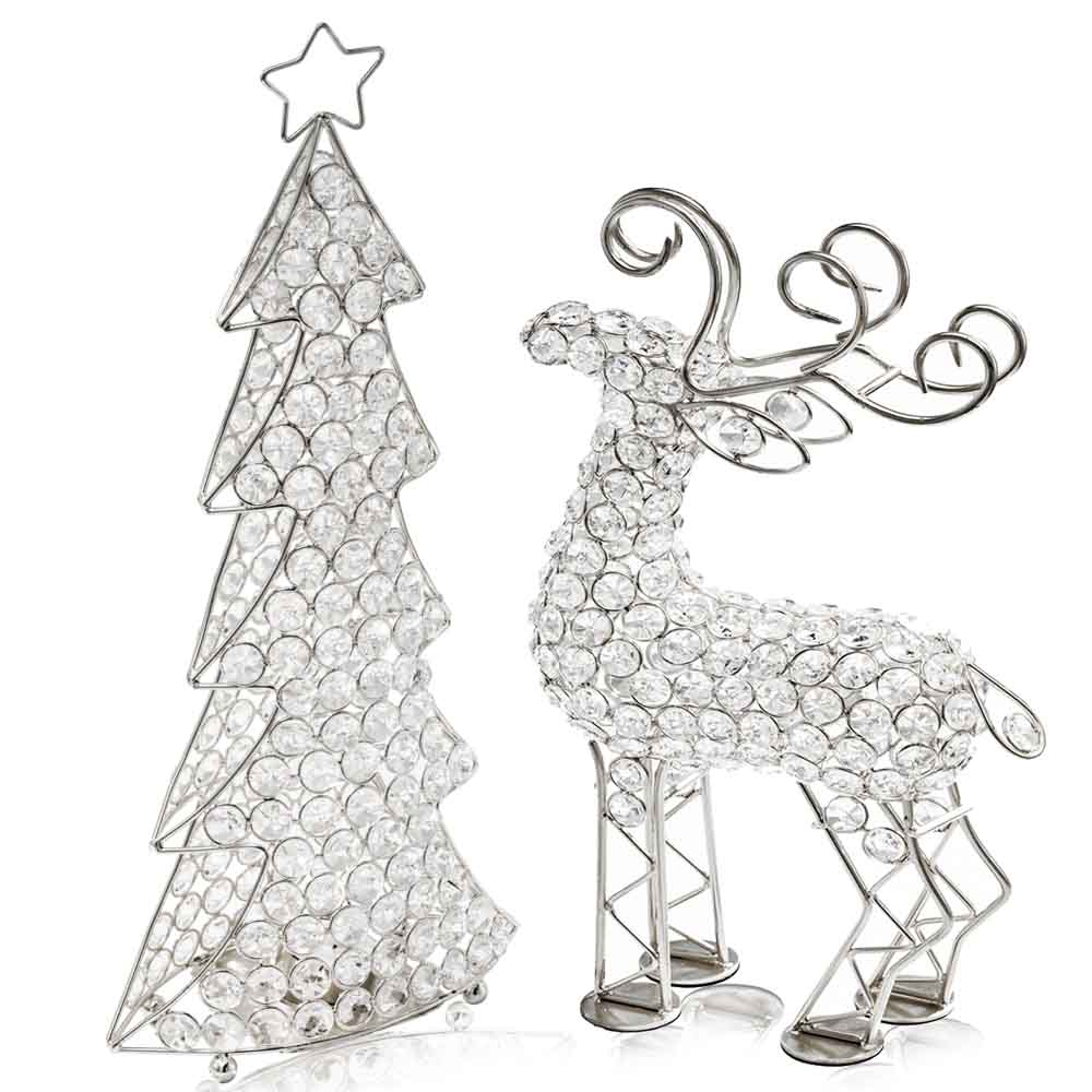 HomeRoots 2.5' x 8' x 14' Silver Crystal Reindeer