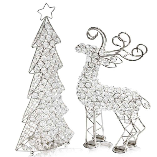 HomeRoots 2.5' x 8' x 14' Silver Crystal Reindeer