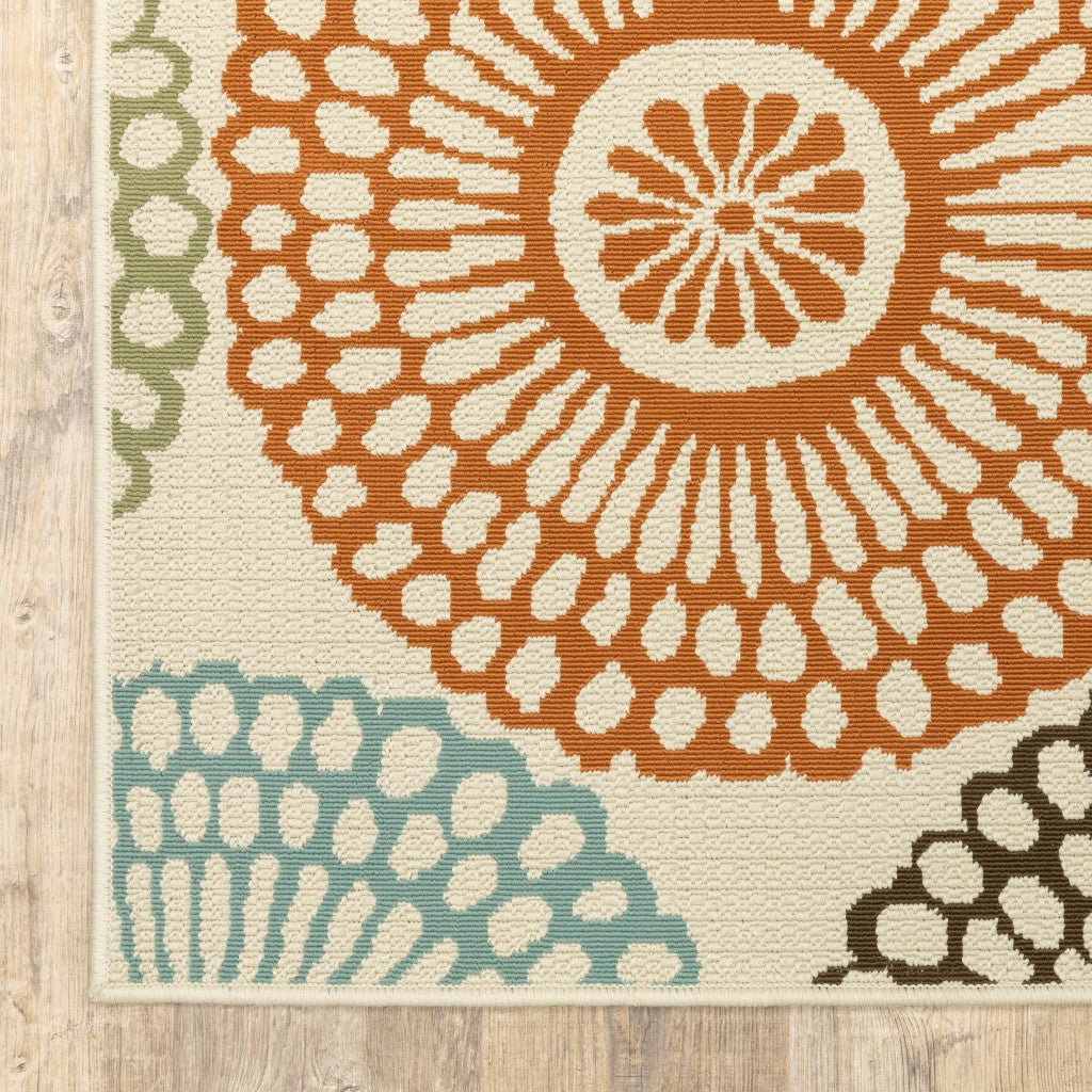 HomeRoots 2’x8’ Beige and Blue Medallion Indoor Outdoor Runner Rug