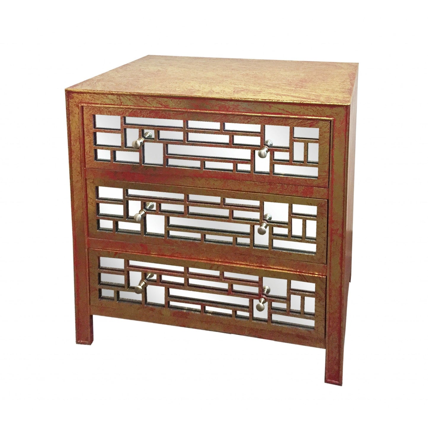 HomeRoots 3-Drawer Vintage Wooden Cabinet in Gold Finish