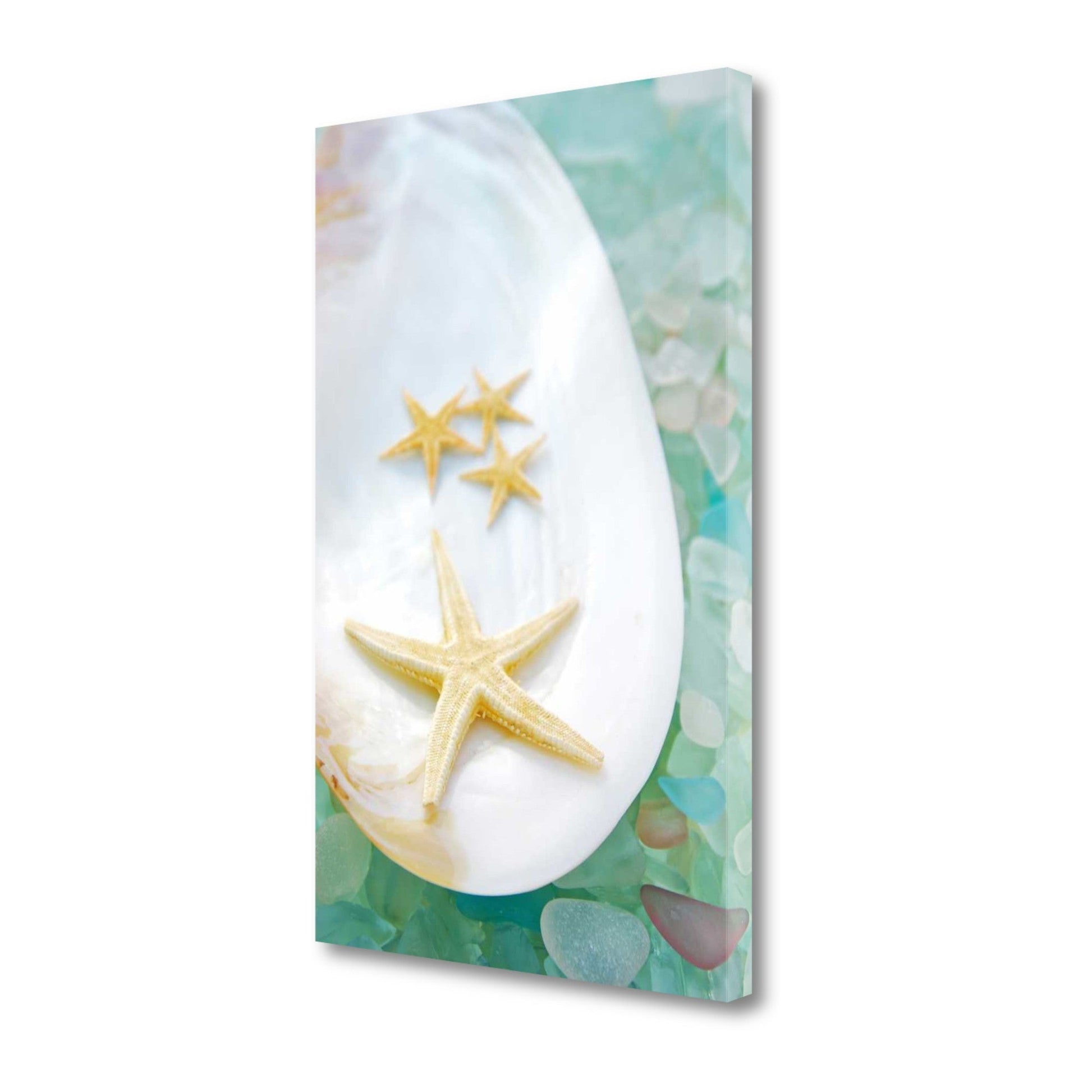 HomeRoots 3" Four Yellow Starfish and Colorful Seaglass Giclee Wrap Canvas Wall Art