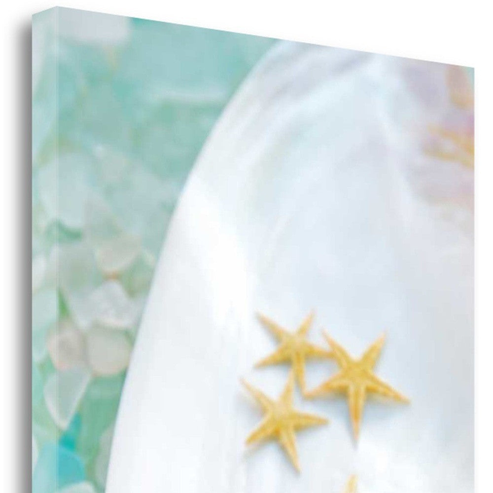 HomeRoots 3" Four Yellow Starfish and Colorful Seaglass Giclee Wrap Canvas Wall Art