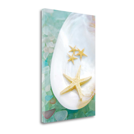 HomeRoots 3" Four Yellow Starfish and Colorful Seaglass Giclee Wrap Canvas Wall Art
