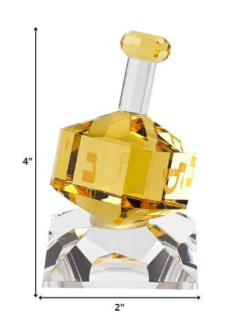 HomeRoots 3 Mouth Blown Amber Dreidel On Crystal Stand