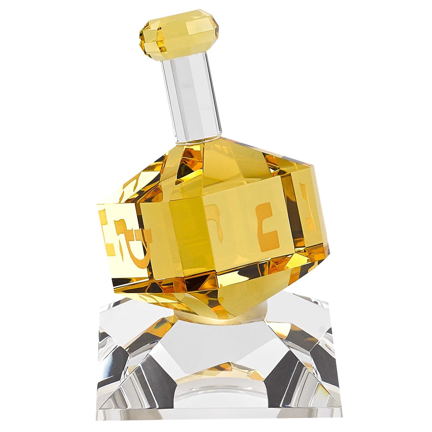 HomeRoots 3 Mouth Blown Amber Dreidel On Crystal Stand