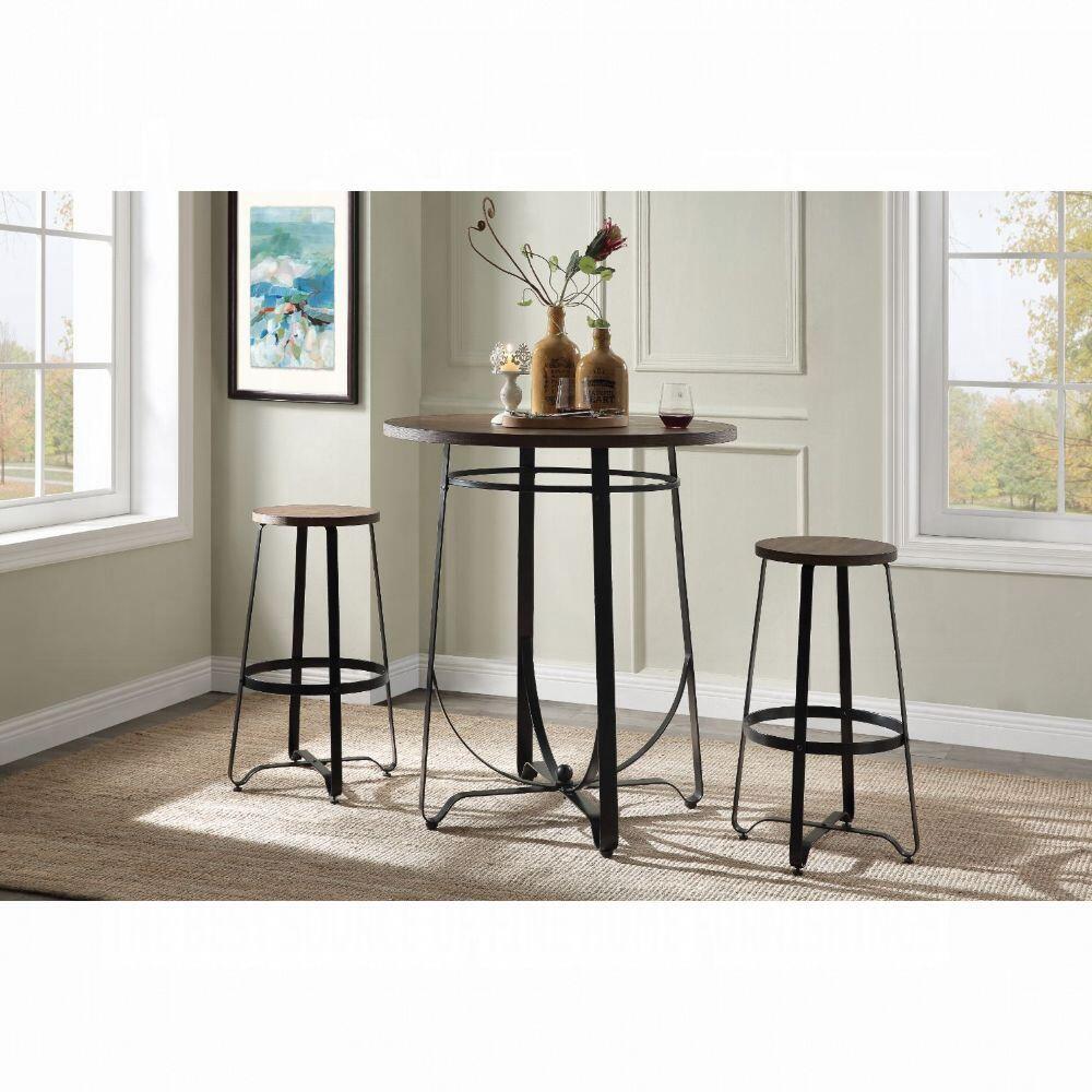 HomeRoots 3-Piece Bar Set In Walnut And Black