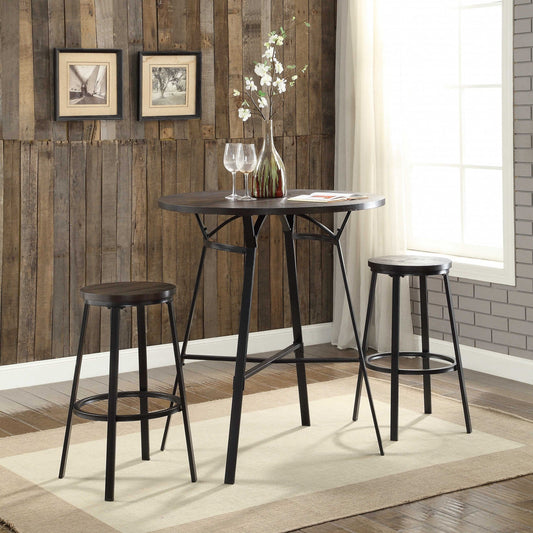 HomeRoots 3-Piece Pack Bar Set in Weathered Dark Oak & Black - Poplar Veneer, MDF, Metal Weathered Dark Oak & Black