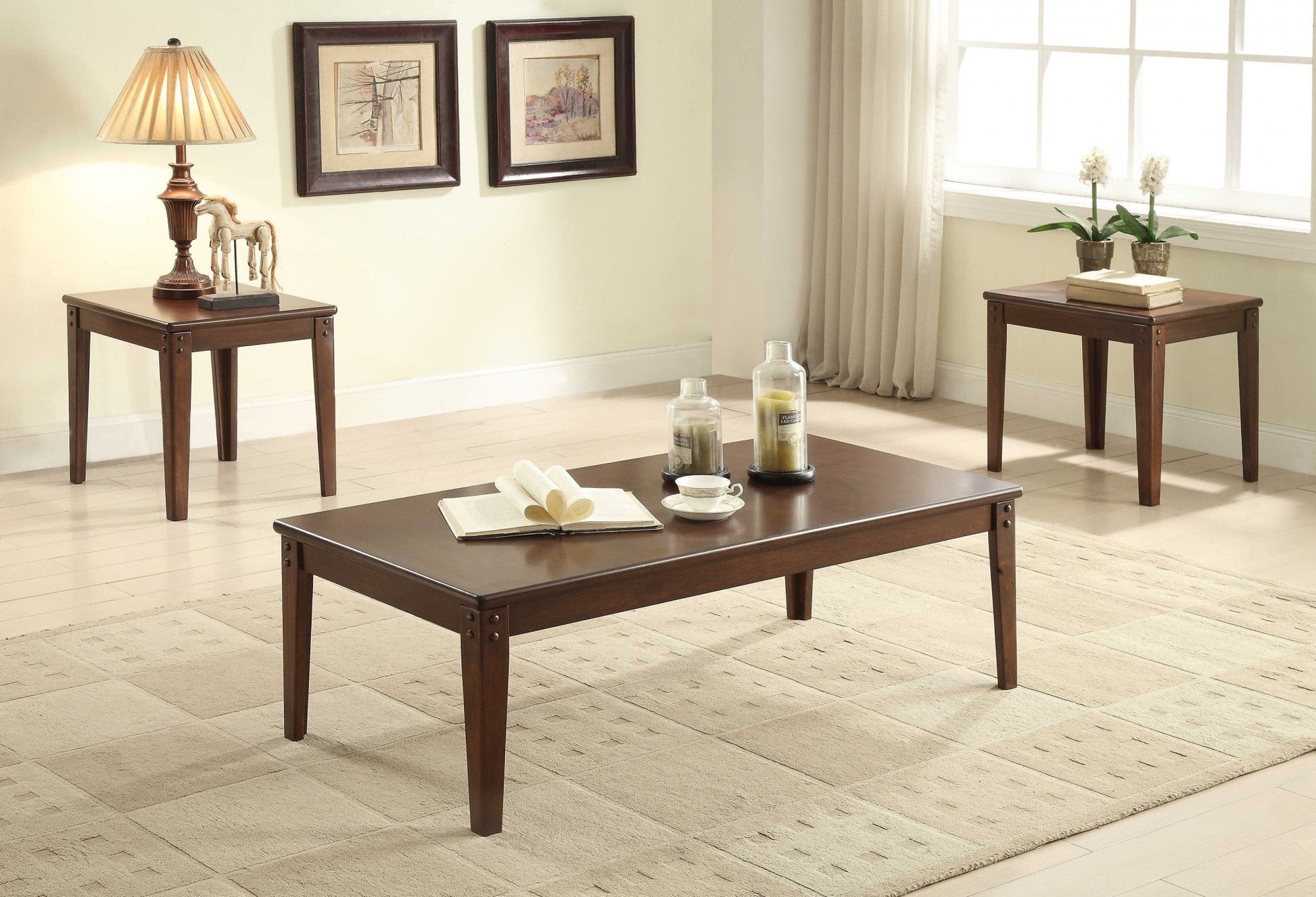 HomeRoots 3-Piece Pack Coffee And End Table Set In Walnut Finish