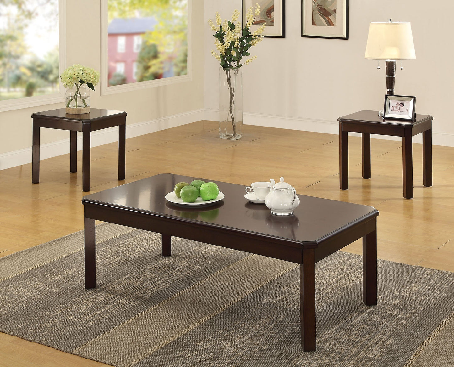 HomeRoots 3-Piece Pack Coffee and End Table Set in Walnut Finish