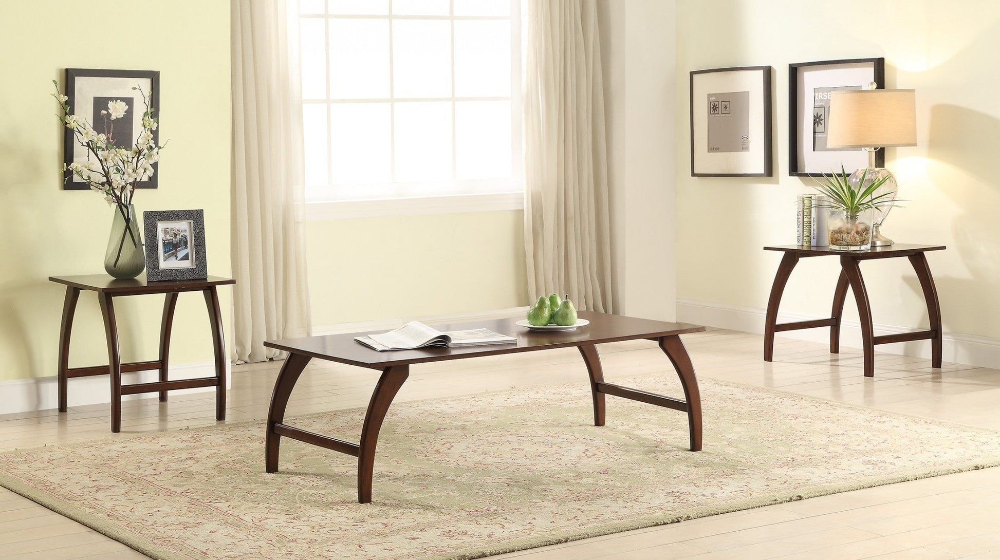 HomeRoots 3-Piece Pack Coffee and End Table Set in Walnut Finish