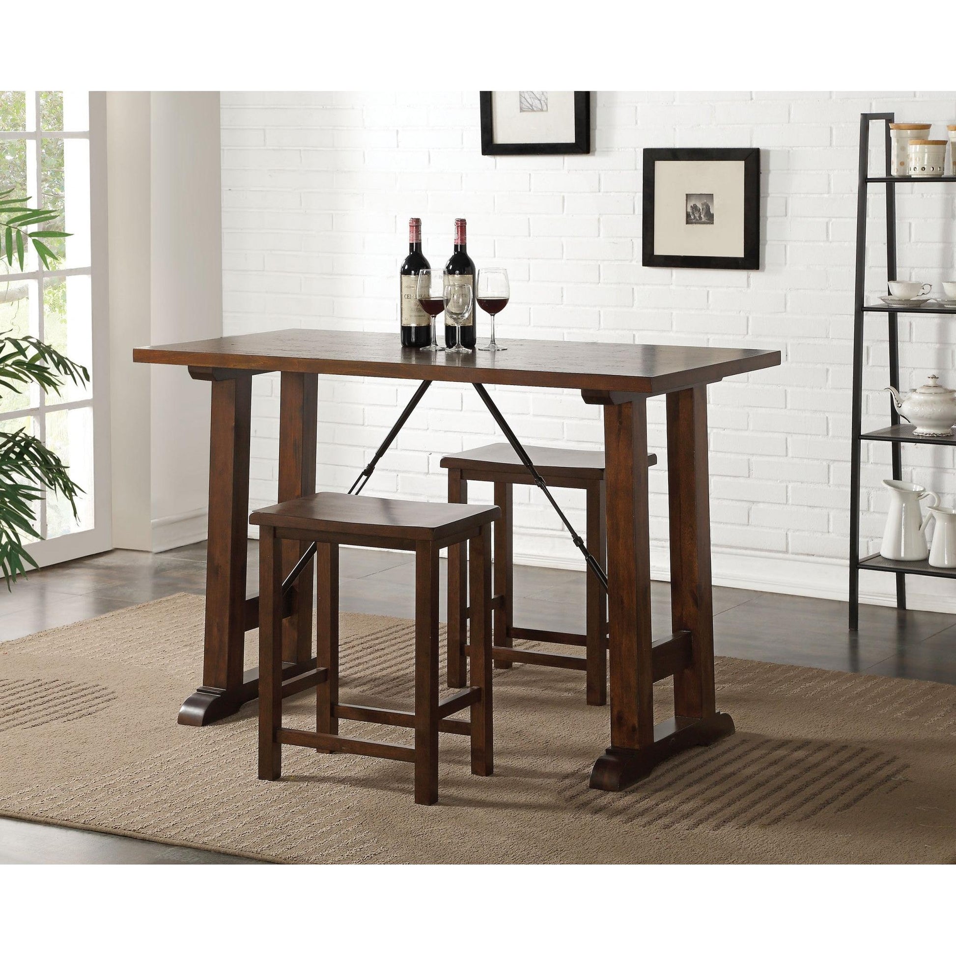 HomeRoots 3 Piece Wooden Counter Height Set in Walnut and Black Finish
