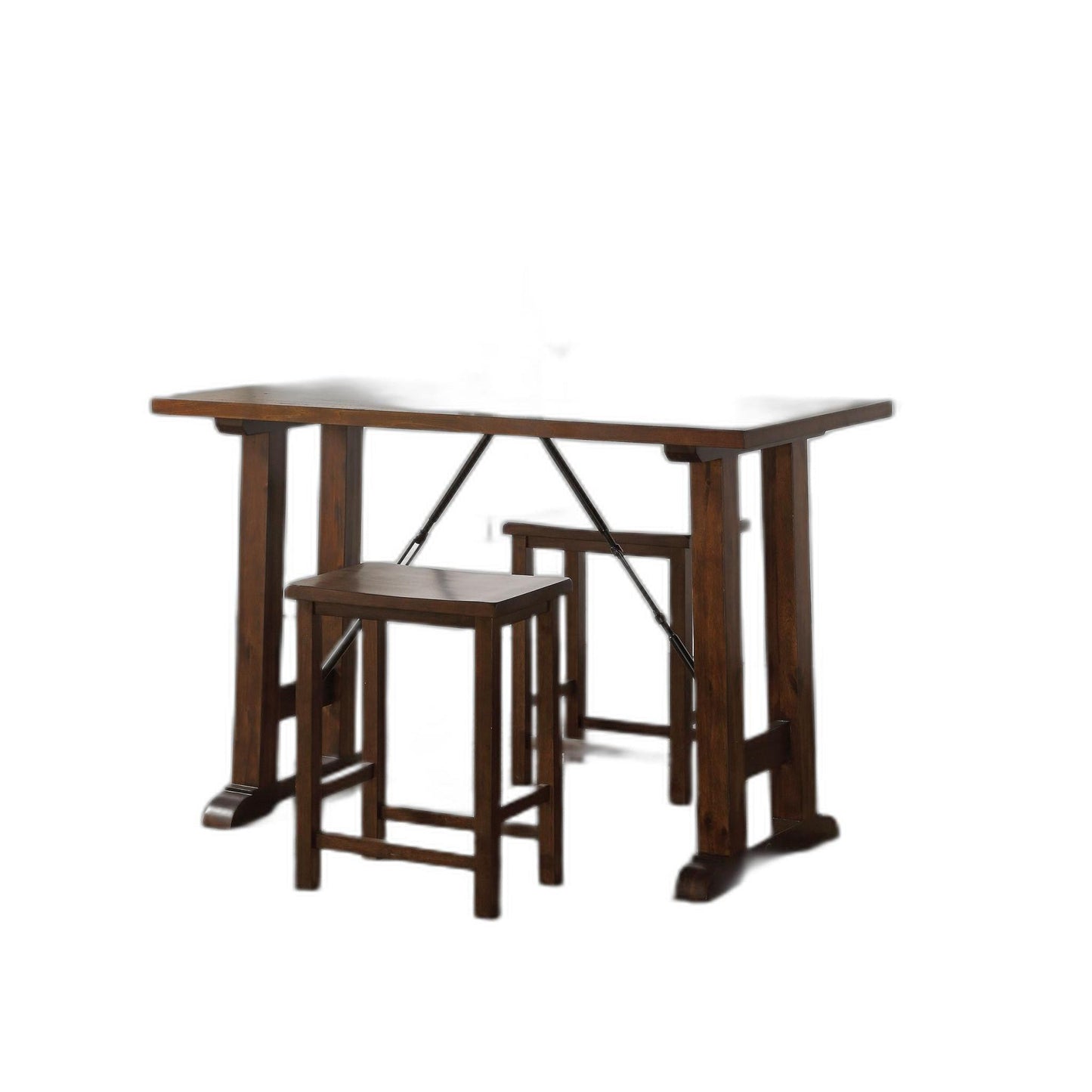 HomeRoots 3 Piece Wooden Counter Height Set in Walnut and Black Finish