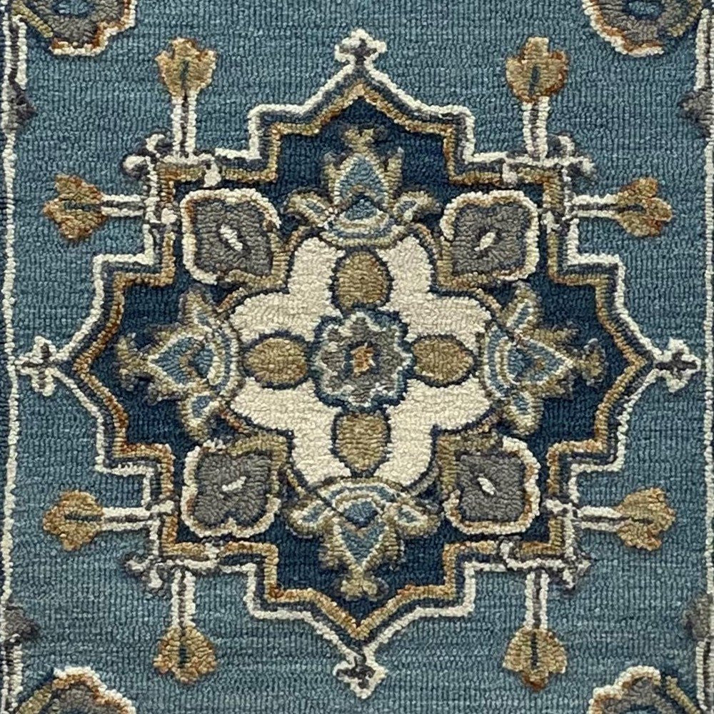 HomeRoots 3' Round Blue Traditional Medallion Area Rug