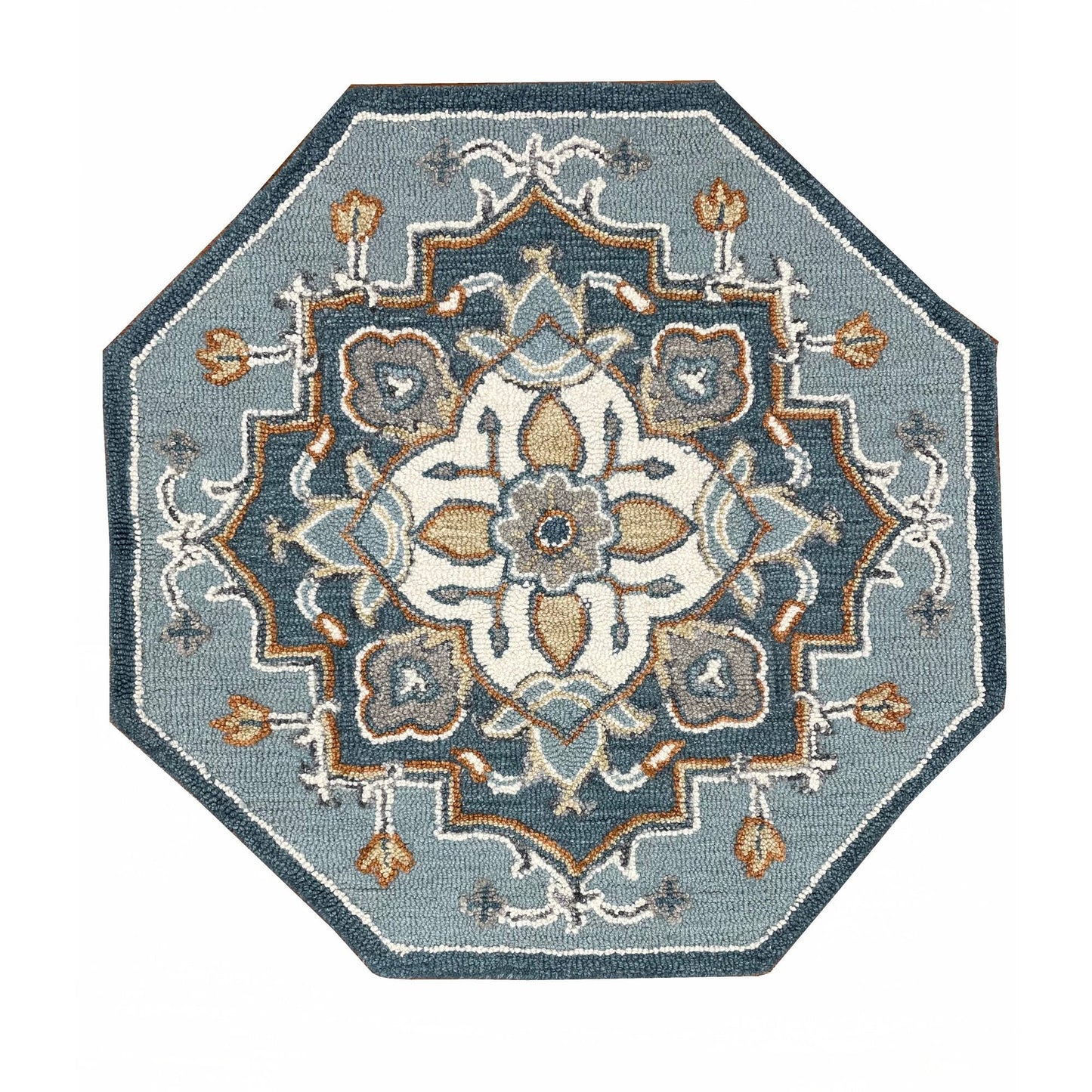 HomeRoots 3' Round Blue Traditional Medallion Area Rug