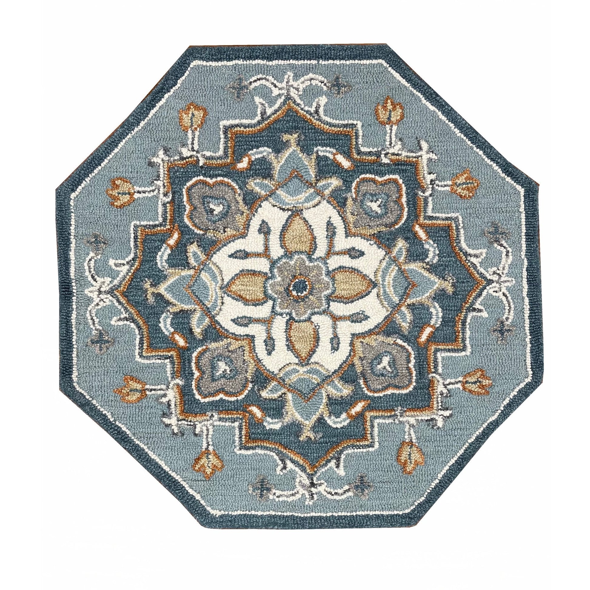 HomeRoots 3' Round Blue Traditional Medallion Area Rug