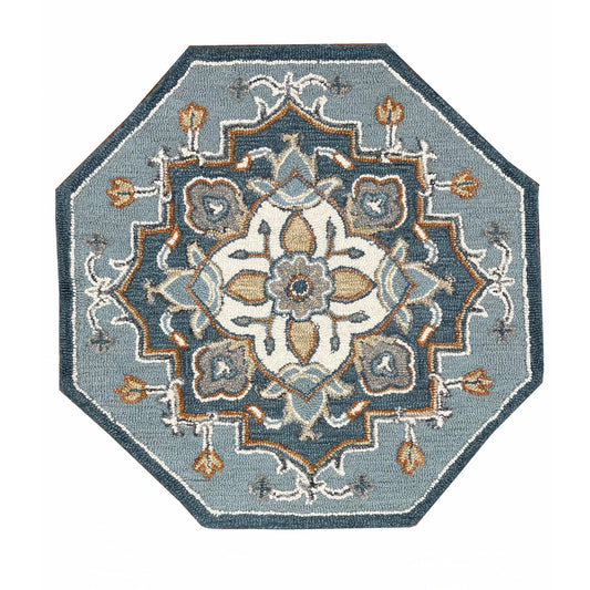 HomeRoots 3' Round Blue Traditional Medallion Area Rug
