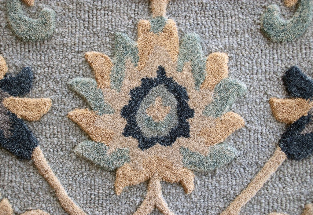 HomeRoots 3' Round Blue and Beige Floral Area Rug