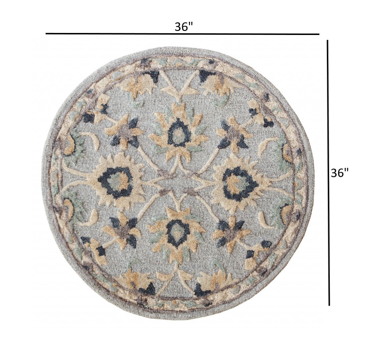 HomeRoots 3' Round Blue and Beige Floral Area Rug
